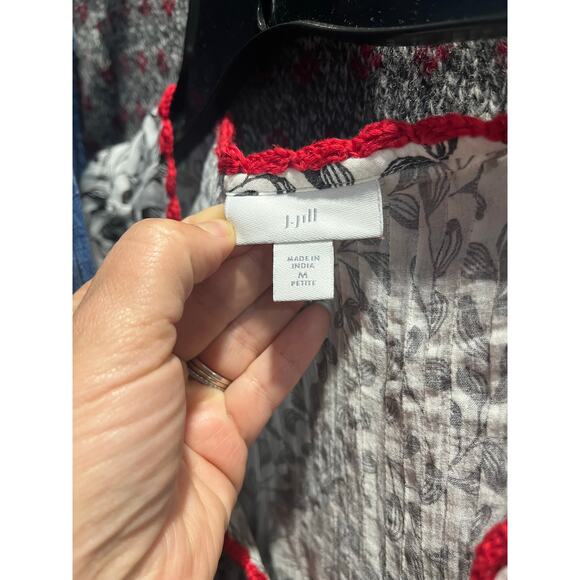 J Jill White Red Embroidered Cotton Tassel Top Boho Size M Petite - Picture 9 of 9